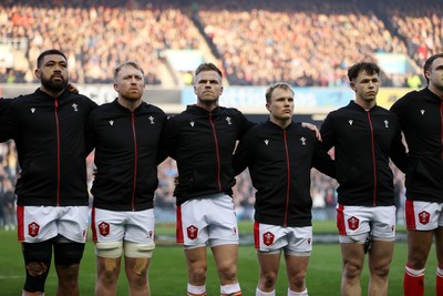 080325 - Scotland v Wales - Guinness 6 Nations Championship - Taulupe Faletau, Tommy Reffell, Gareth Anscombe, Blair Murray and Tom Rogers