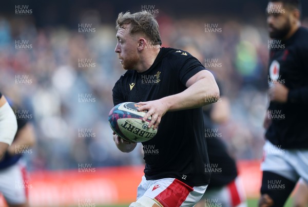 080325 - Scotland v Wales - Guinness 6 Nations Championship - Tommy Reffell of Wales during the warm up