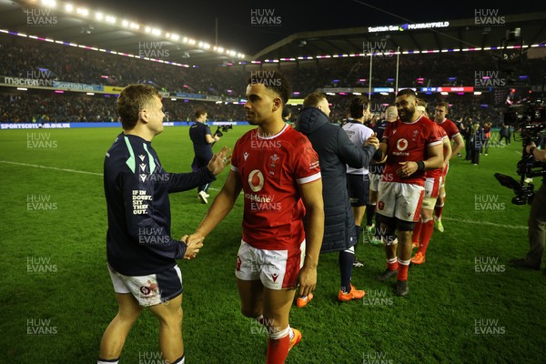 080325 - Scotland v Wales - Guinness 6 Nations Championship - Ben Thomas of Wales shakes hands with opposition team at full time