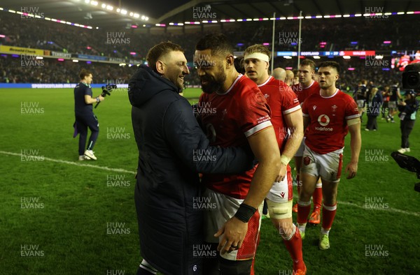 080325 - Scotland v Wales - Guinness 6 Nations Championship - Taulupe Faletau of Wales and Finn Russell of Scotland at full time