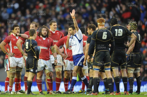 090313 - Scotland v Wales - RBS Six Nations 2013 -Referee Craig Joubert awards a penalty