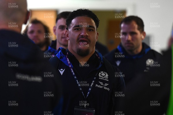 110223 - Scotland v Wales - Guinness Six Nations 2023 - Sione Tuipulotu of Scotland arrives