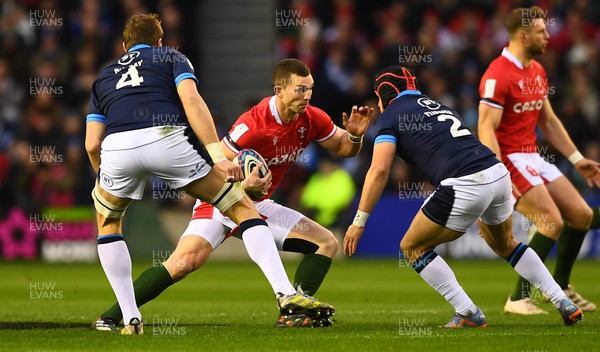 110223 - Scotland v Wales - Guinness Six Nations 2023 - George North of Wales takes on George Turner of Scotland