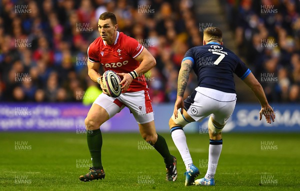 110223 - Scotland v Wales - Guinness Six Nations 2023 - George North of Wales takes on Luke Crosbie of Scotland