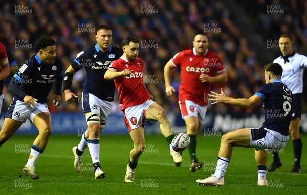 110223 - Scotland v Wales - Guinness Six Nations 2023 - Tomos Williams of Wales chips through