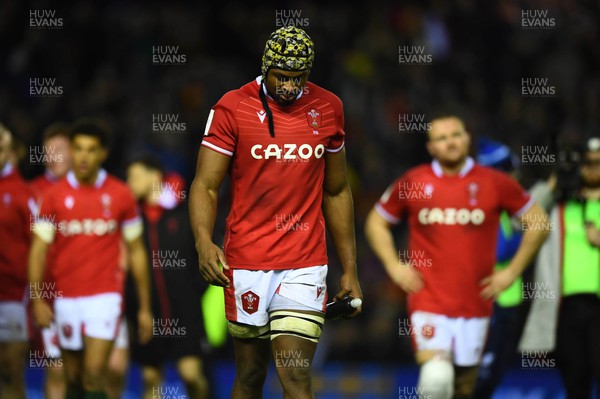 110223 - Scotland v Wales - Guinness Six Nations 2023 - Christ Tshiunza of Wales looks dejected