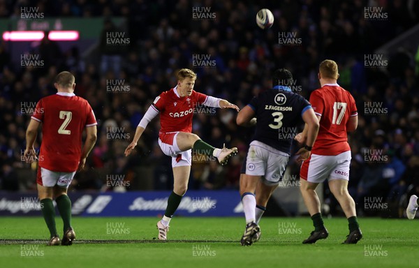 110223 - Scotland v Wales - Guinness 6 Nations Championship - Rhys Patchell of Wales clears the ball