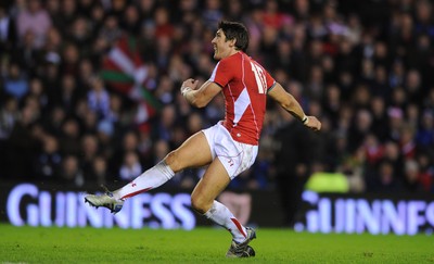 12.02.11 - Scotland v Wales - RBS Six Nations 2011 - James Hook of Wales kicks a penalty. 