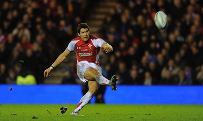 12.02.11 - Scotland v Wales - RBS Six Nations 2011 - James Hook of Wales kicks at goal. 