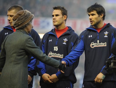 12.02.11 - Scotland v Wales - RBS Six Nations 2011 - Mike Phillips of Wales shakes hands with HRH Princess Anne. 