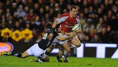 12.02.11 - Scotland v Wales - RBS Six Nations 2011 - Matthew Rees of Wales is tackled by Mike Blair of Scotland. 