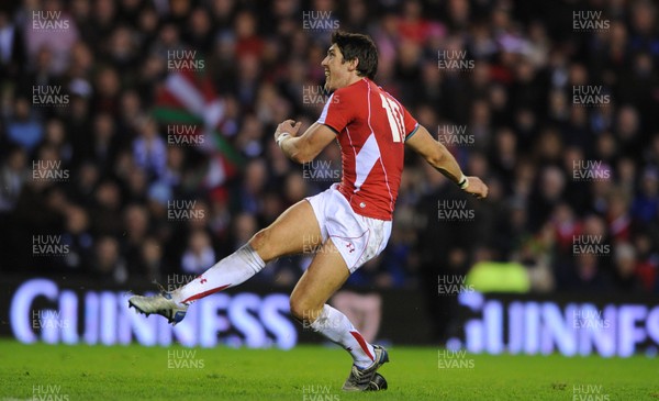 12.02.11 - Scotland v Wales - RBS Six Nations 2011 - James Hook of Wales kicks a penalty. 