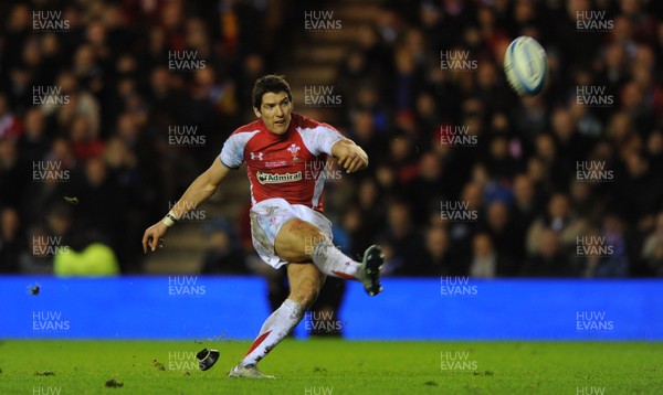 12.02.11 - Scotland v Wales - RBS Six Nations 2011 - James Hook of Wales kicks at goal. 