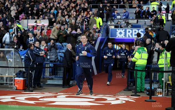 12.02.11 - Scotland v Wales - RBS Six Nations 2011 - Matthew Rees of Wales leads his team out. 