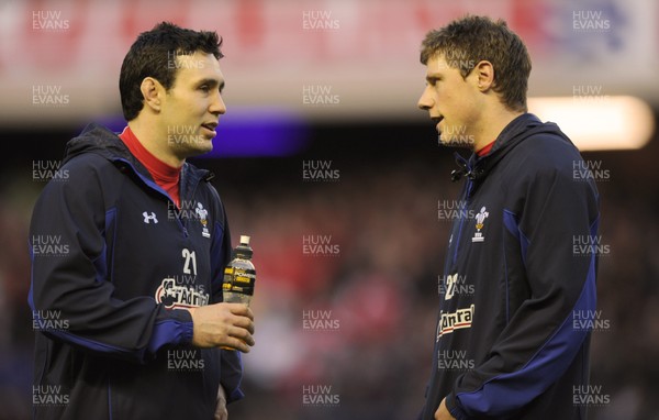 12.02.11 - Scotland v Wales - RBS Six Nations 2011 - Stephen Jones and Rhys Priestland of Wales. 