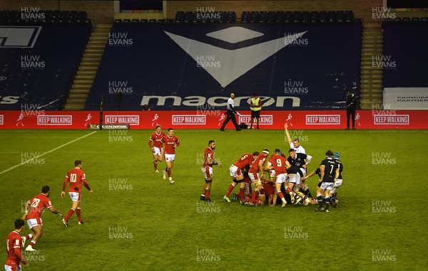130221 - Scotland v Wales - Guinness Six Nations - Wales players celebrate a scrum penalty