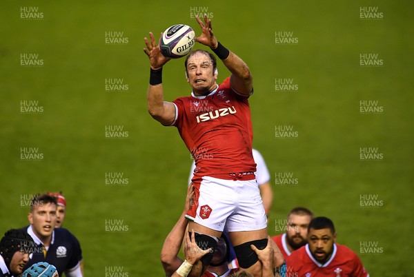 130221 - Scotland v Wales - Guinness Six Nations - Alun Wyn Jones of Wales takes line out ball