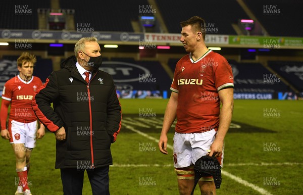 130221 - Scotland v Wales - Guinness Six Nations - Wales head coach Wayne Pivac and Adam Beard of Wales at the end of the game