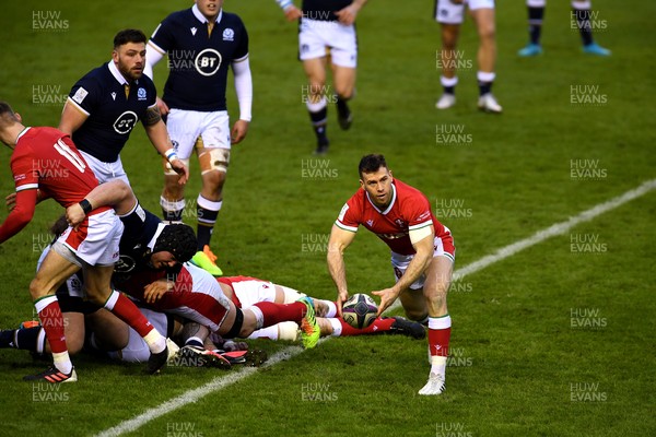 130221 - Scotland v Wales - Guinness Six Nations - Gareth Davies of Wales gets the ball away
