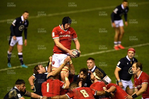 130221 - Scotland v Wales - Guinness Six Nations - Adam Beard of Wales takes line out ball