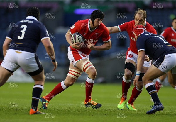 130221 - Scotland v Wales - Guinness 6 Nations - Adam Beard of Wales is challenged by George Turner of Scotland