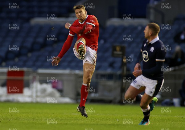130221 - Scotland v Wales - Guinness 6 Nations - Dan Biggar of Wales kicks the ball high