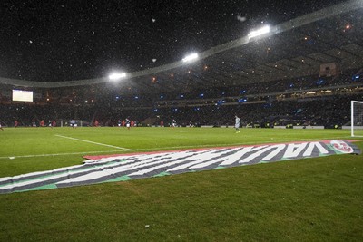 220313 -  Scotland v Wales - 2014 FIFA World Cup Qualifier -  Hampden Park - Scotland - The weather deteriorates at Hampden Park