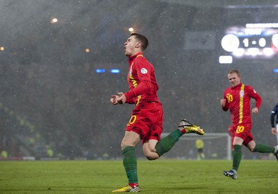 220313 -  Scotland v Wales - 2014 FIFA World Cup Qualifier -  Hampden Park - Scotland - Aaron Ramsey of Wales celebrates scoring