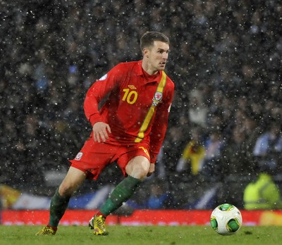 220313 -  Scotland v Wales - 2014 FIFA World Cup Qualifier -  Hampden Park - Scotland - Aaron Ramsey of Wales