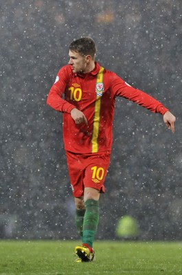 220313 -  Scotland v Wales - 2014 FIFA World Cup Qualifier -  Hampden Park - Scotland - Aaron Ramsey of Wales