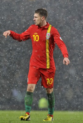 220313 -  Scotland v Wales - 2014 FIFA World Cup Qualifier -  Hampden Park - Scotland - Aaron Ramsey of Wales