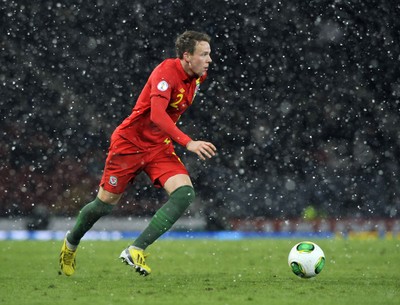 220313 -  Scotland v Wales - 2014 FIFA World Cup Qualifier -  Hampden Park - Scotland - Chris Gunter of Wales 