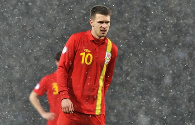 220313 -  Scotland v Wales - 2014 FIFA World Cup Qualifier -  Hampden Park - Scotland - Aaron Ramsey of Wales 