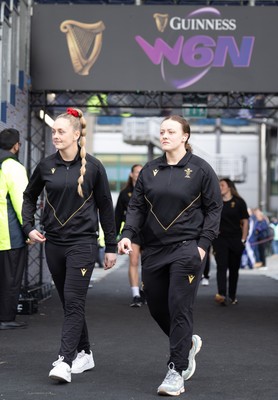 220325  Scotland v Wales, Guinness Women’s Six Nations 2025 - Hannah Jones of Wales and Lleucu George of Wales arrives at the stadium