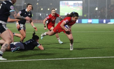 220325  Scotland v Wales, Guinness Women’s Six Nations 2025 - Kayleigh Powell of Wales is tackled short of the line