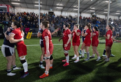 220325  Scotland v Wales, Guinness Women’s Six Nations 2025 - Wales and Scotland players congratulate each other at the end of the match