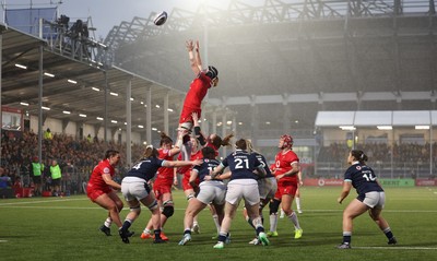 220325  Scotland v Wales, Guinness Women’s Six Nations 2025 - Bethan Lewis of Wales takes the line out