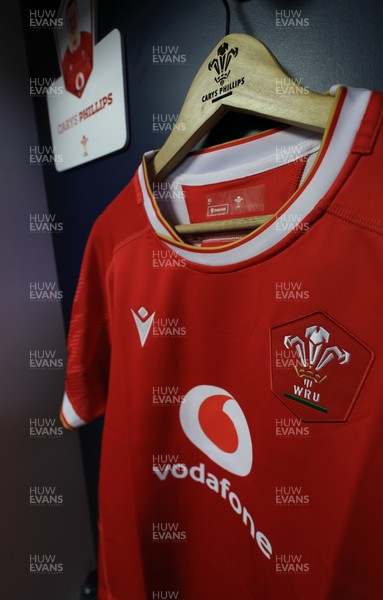 220325  Scotland v Wales, Guinness Women’s Six Nations 2025 - Carys Phillips’ match shirt hangs in the Wales changing room ahead of the match on the occasion of her 80th cap