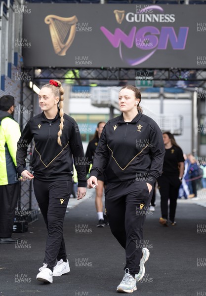 220325  Scotland v Wales, Guinness Women’s Six Nations 2025 - Hannah Jones of Wales and Lleucu George of Wales arrives at the stadium