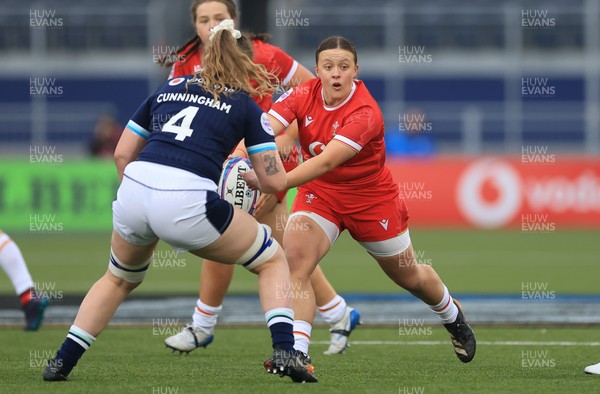 220325  Scotland v Wales, Guinness Women’s Six Nations 2025 - Lleucu George of Wales takes on Hollie Cunningham of Scotland