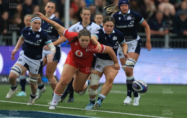 220325  Scotland v Wales, Guinness Women’s Six Nations 2025 - Maisie Davies of Wales looks to win the ball