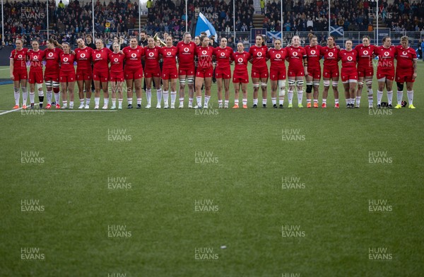 220325  Scotland v Wales, Guinness Women’s Six Nations 2025 - The Wales team line up for the anthems