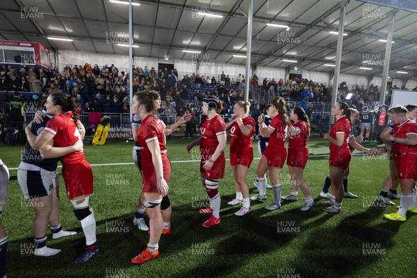 220325  Scotland v Wales, Guinness Women’s Six Nations 2025 - Wales and Scotland players congratulate each other at the end of the match