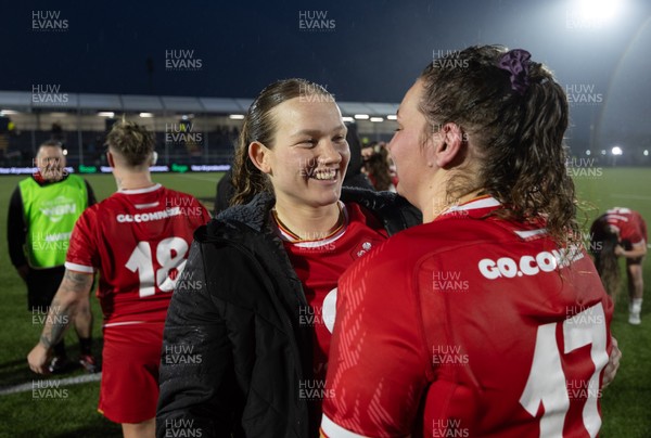 220325  Scotland v Wales, Guinness Women’s Six Nations 2025 - Carys Cox of Wales and Gwenllian Pyrs of Wales at the end of the match