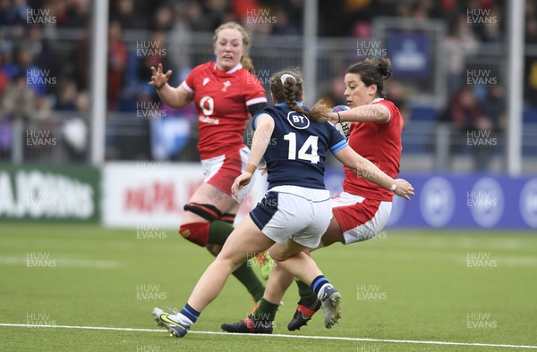 010423 - Scotland v Wales - TikTok Women's Six Nations - Sioned Harries of Wales makes a break that leads to her sides second try despite Coreen Grant of Scotland
