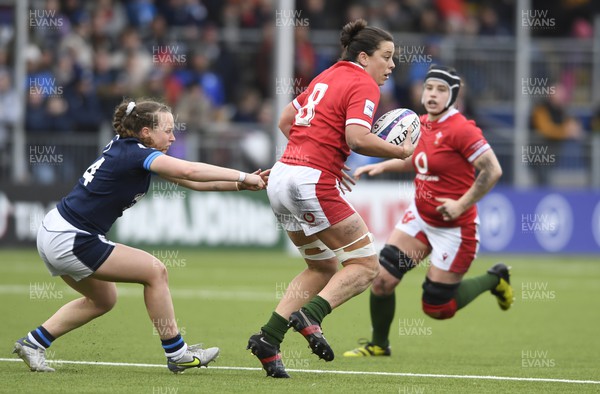 010423 - Scotland v Wales - TikTok Women's Six Nations - Sioned Harries of Wales makes a break that leads to her sides second try despite Coreen Grant of Scotland