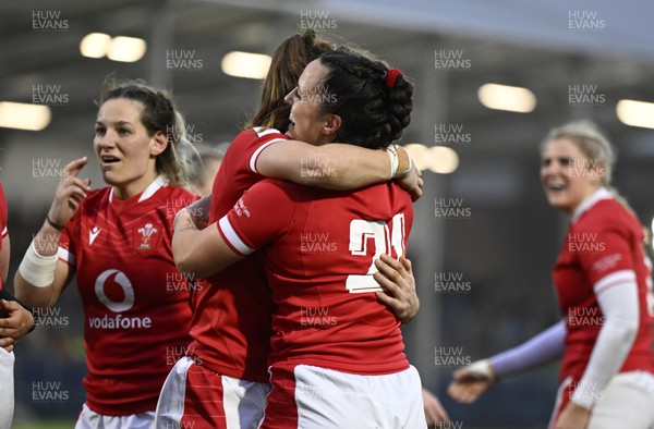 010423 - Scotland v Wales - TikTok Women's Six Nations - Ffion Lewis of Wales celebrates scoring the last try of the game to secure victory for Wales 