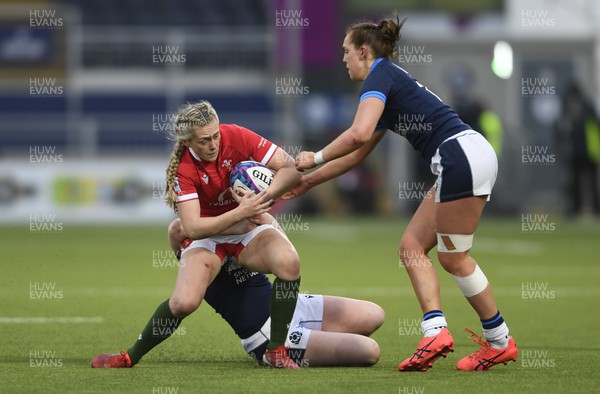 010423 - Scotland v Wales - TikTok Women's Six Nations - Carys Williams-Morris of Wales and Emma Orr of Scotland 