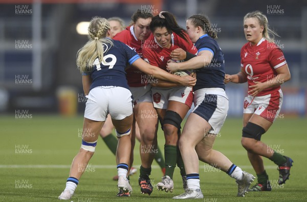 010423 - Scotland v Wales - TikTok Women's Six Nations - Eva Donaldson of Scotland tackles Sioned Harries of Wales
