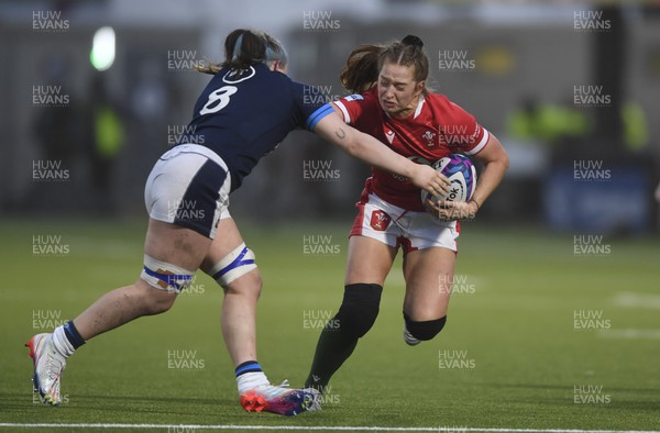 010423 - Scotland v Wales - TikTok Women's Six Nations - Evie Gallagher of Scotland tackles Lisa Neumann of Wales